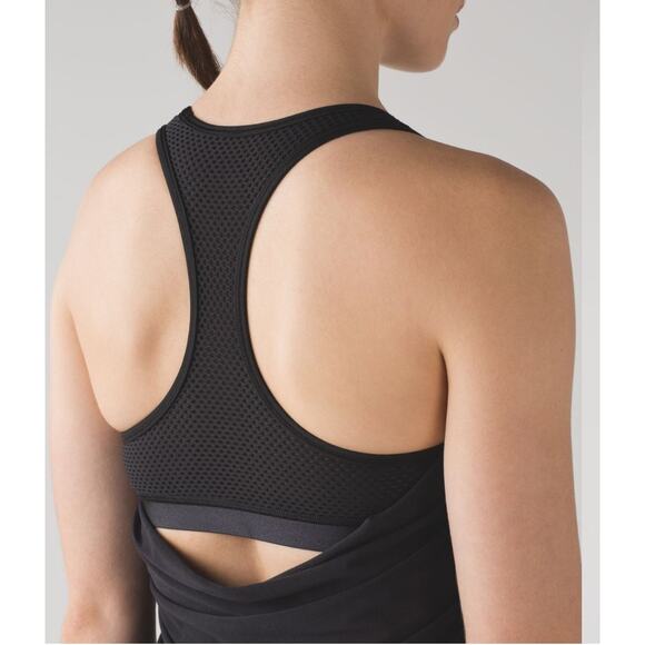 Lululemon Fit Physique Tank black White Women’s 4 Yoga Workout Gym Mesh Layered - Picture 2 of 5